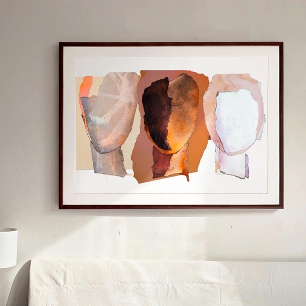 Hope - Large Abstract Painting Print in Bright Orange and Soft Pink, Minimal Trendy Wall Art Decor