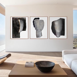 Large Gallery of 3 Black and White Wall Art Prints, Neutral Abstract Paintings, Minimalist Decor