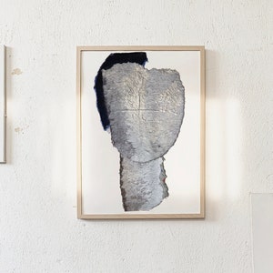 Water On Stone - Minimalist Silver Grey Painting Print, Modern Man Portrait, Abstract Monochrome Wall Art