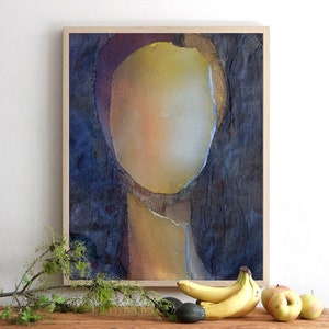 Night Portrait - Fine Art Print of Abstract Painting, Large Modern Olive Green and Dark Blue Art