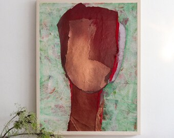 Light Portrait -  Large Abstract Painting Print, Dark Red and Green Wall Decor, Bohemian Wall Art