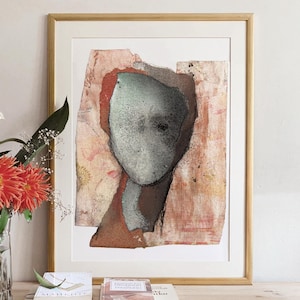 Nostalgie - Abstrakte Frau Kunstdruck, Frauenkopf Gemälde, Moderne Porträt Wandkunst in Terrakotta, Braun und Silber Grün
