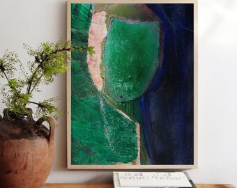 Lost in Greenery - Abstract Emerald Green and Blue Wall Art, Moody Maximalist Art Prin, Large Dark Green Art