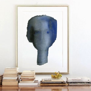 Head Straight, Giclee Print of Large Grey and Blue Wall Art Painting, Fine Art Print Decor, Poster Size Art