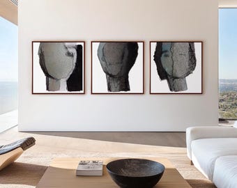 Minimalistisches Set mit 3 Schwarzweiß-Kunstdrucken, abstraktes Triptychon-Dekor