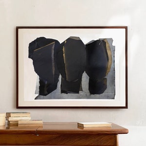 Dwell - Large Black and Gold Wall Art Print of Original Contemporary Painting, Abstract Minimalist Art for Wall