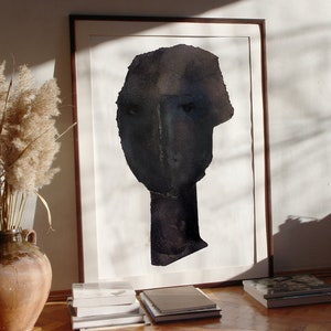 Black and White Abstract Art Print of Original Painting Head, Contemporary Art, Large Minimal Wall Art Print, Gift for Him
