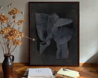 Historia de amor n.° 2: lámina abstracta en blanco y negro de una pintura romántica original, arte de pared oscuro y melancólico.