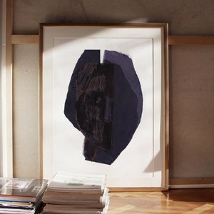 Grande stampa artistica da parete nera con testa astratta minimalista, arte moderna, audace e oscura, decorazione da parete contemporanea
