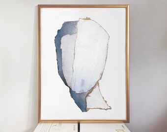 In The Bright Way - Large Minimalist Head, Fine Art Print of Original Contemporary Artwork, White and Blue Wall Art Painting