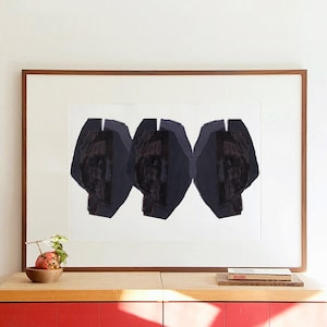 Black Abstract Heads Contemporary Minimalist Wall Art, Modern Art Painting, Large Art Print image 1