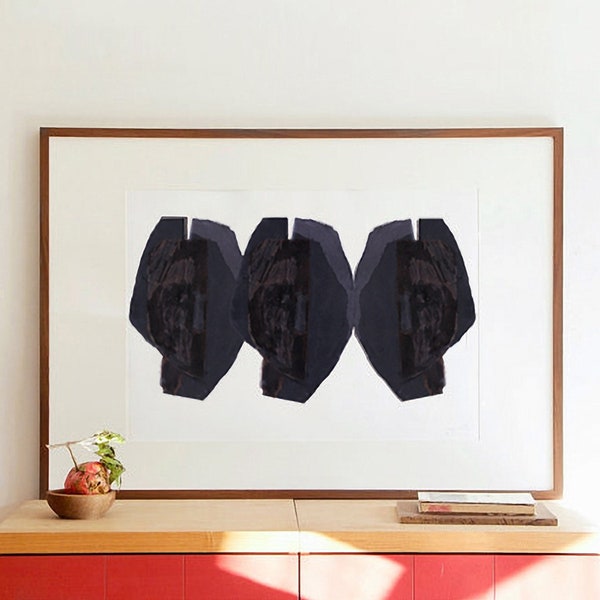 Black Abstract Heads - Contemporary Minimalist Wall Art, Modern Art Painting, Large Art Print