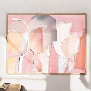 Dreamers I - Stampa artistica astratta rosa chiaro originale, stampa artistica da parete extra large, decorazione moderna in tela rosa tenue, beige e bianco