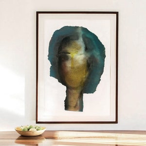 Large Green Abstract Woman Portrait, Wall Art Print of Original Painting, Minimal Modern Artwork
