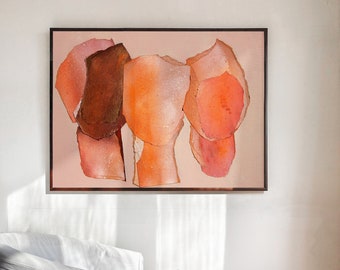 The Right Reasons - Extra Large Abstract Art Print of Original Painting, Coral Light Pink and Orange Wall Art, Bright Living Room Decor