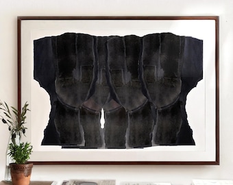 Multiple Silhouette Heads, Large Scale Black and White Abstract Painting Print, Minimalist Extra Large Living Room Wall Art, Bold  Moody Art