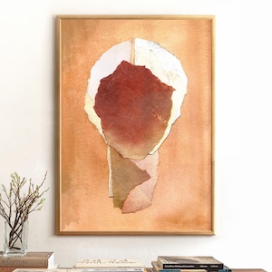 Abstract Pastel Orange Painting Print, Large Contemporary Wall Art, Warm Trendy Living Room Decor, Earth Tones Minimal Watercolor Artwork