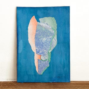 Dipinto originale blu brillante su carta, opera d'arte contemporanea con tecnica mista firmata dall'artista