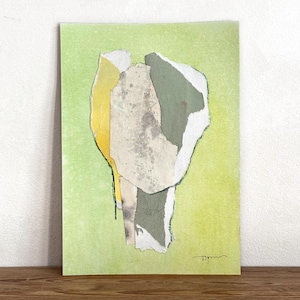 Dipinto originale verde chiaro e giallo su carta, arte moderna alla moda, opera d'arte mista firmata dall'artista, acquerello astratto