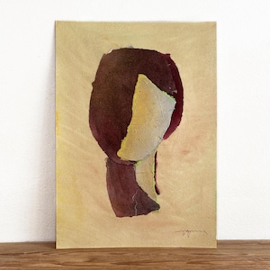 Dipinto contemporaneo originale su carta nei colori marrone, beige e verde, opera d'arte moderna con tecnica mista firmata dall'artista