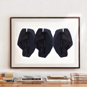 Three Black Abstract Heads, Large Minimal Art Print of Original, Black and White Wall Art, Modern Fine Art Painting