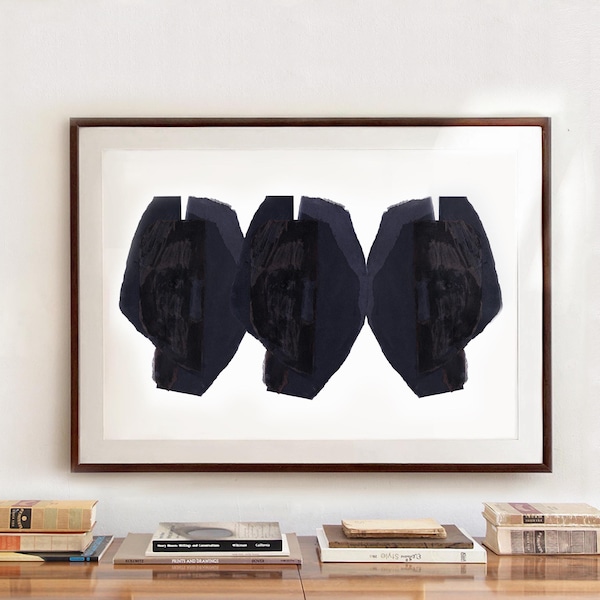 Abstract Black and White Wall Art Print, Large Minimalist Painting