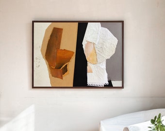 Direction - Modern Art Print of Original Artwork. Extra Large Abstract Art in White, Black, Orange, Beige, Contemporary Living Room Decor