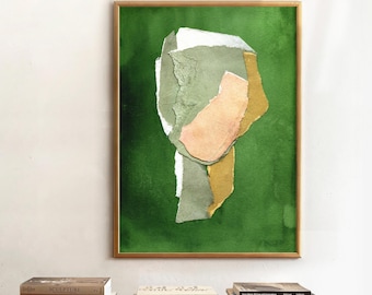 Abstract Green Painting Print, Modern Minimalist Portrait Wall Art