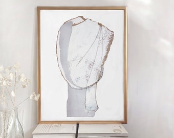 Faraway Wind - Large White Abstract Head, Minimalist Wall Art, Modern Neutral Art Print of Original, Relaxing Painting