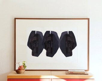 Three Black Abstract Heads - Contemporary Minimalist Wall Art, Modern Art Poster Painting, Large Art Print