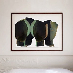 Unknown Land -  Art Print of Original Painting, Abstract Black and Dark Green Minimalist Wall Art, Large Above Bed Artwork