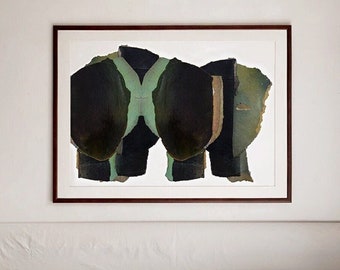 Unknown Land -  Dark Green Abstract Print, Large Minimalist Wall Art