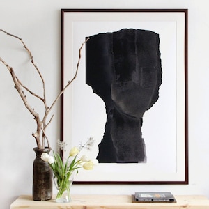 Large Scale Black Head Art Print of Original Minimalist Painting, Faceless Abstract Head Wall Art image 1