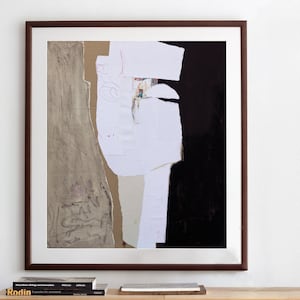 Contemporary Abstract Art, Large Giclee Wall Art Print in Beige, Black and White, Art Reproduction of Original Collage Artwork image 1