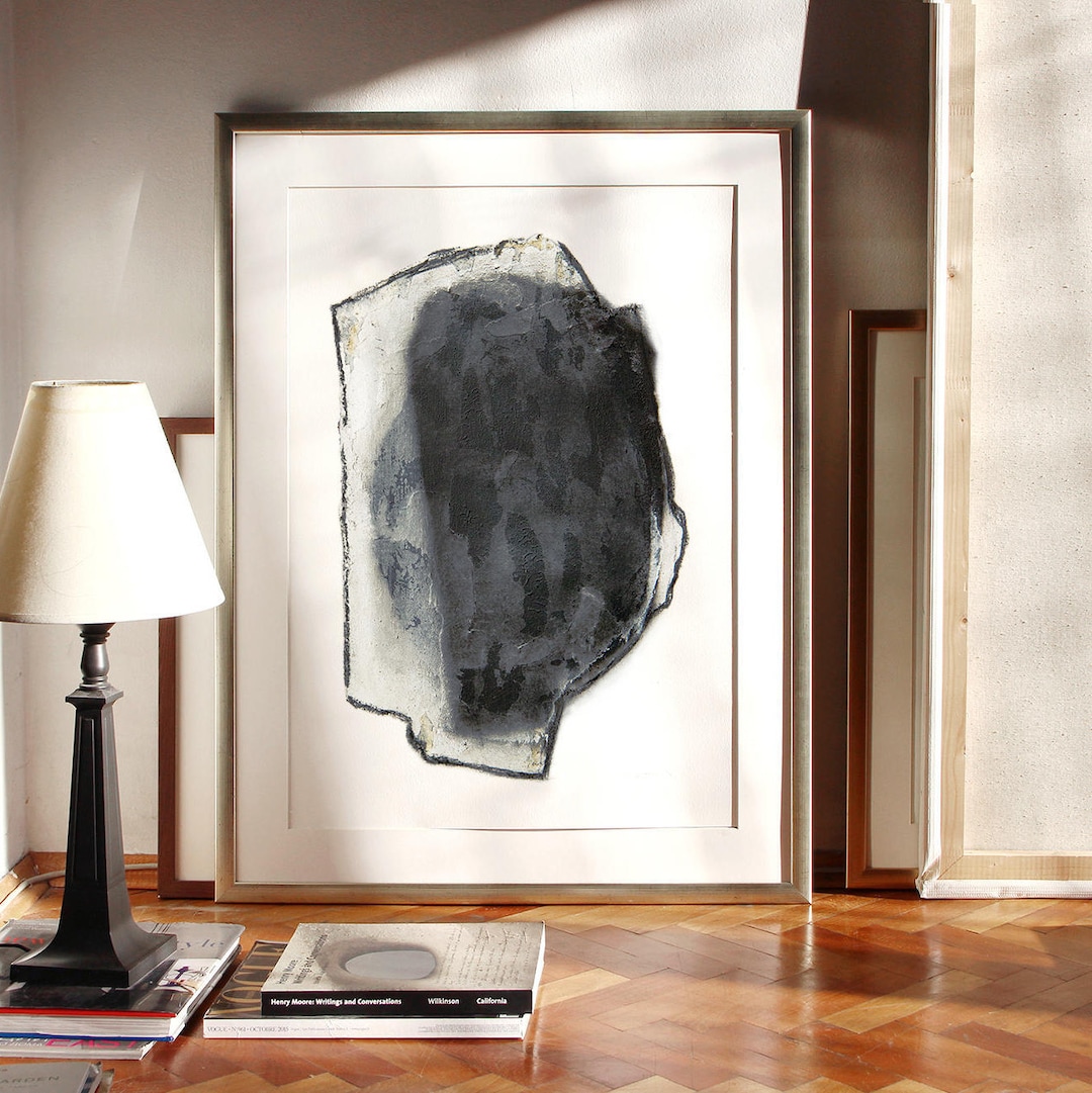 Big Abstract Drawing Head in Graphite Black Huge Art Print Etsy
