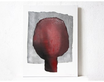 Minimalist Portrait in Red, 24x31” Abstract Painting, Original Art on Canvas, Contemporary Fine Art