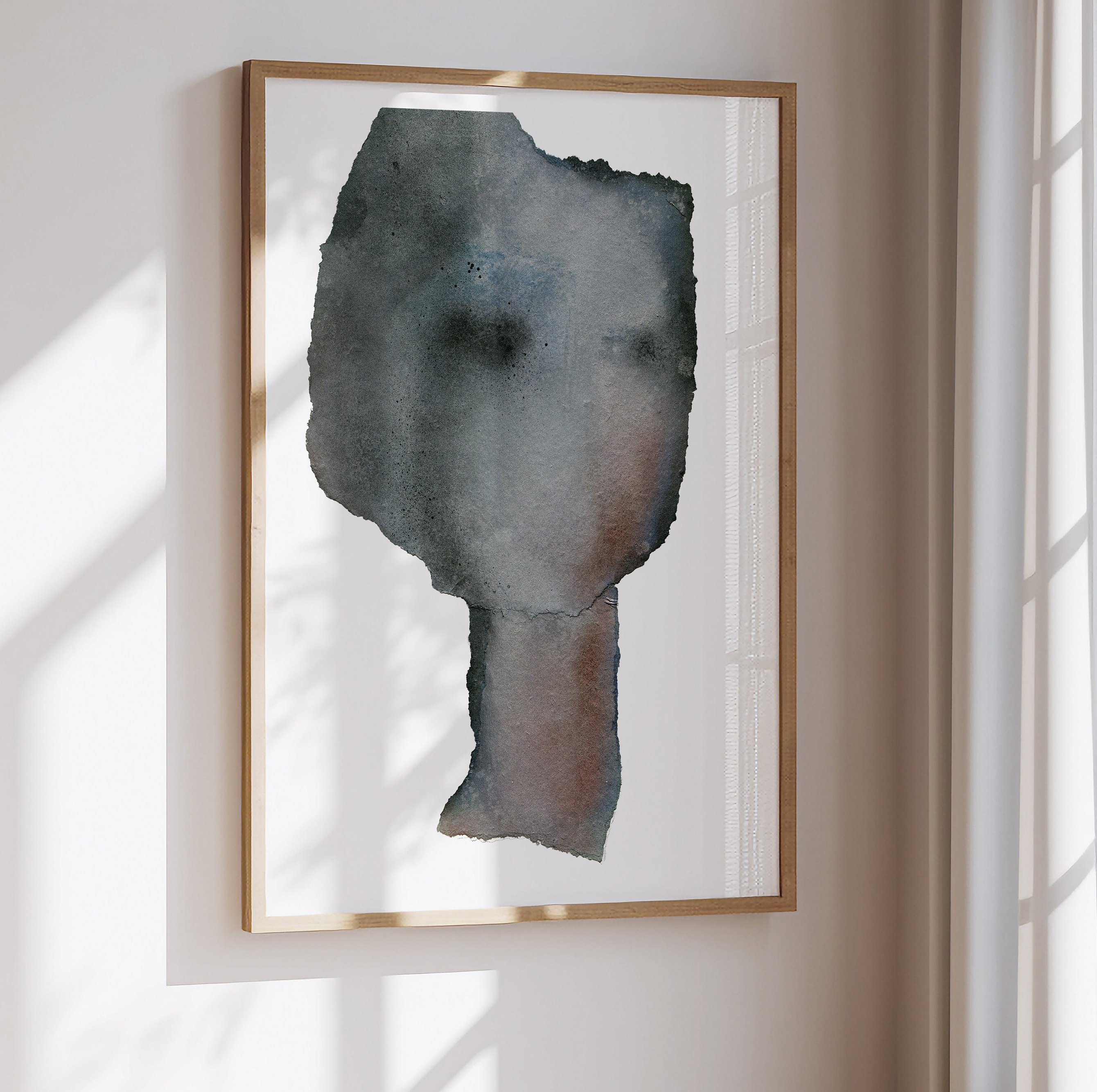 モダンアート 絵画 額縁 女性 青 グレー 50×40 シンプルさ