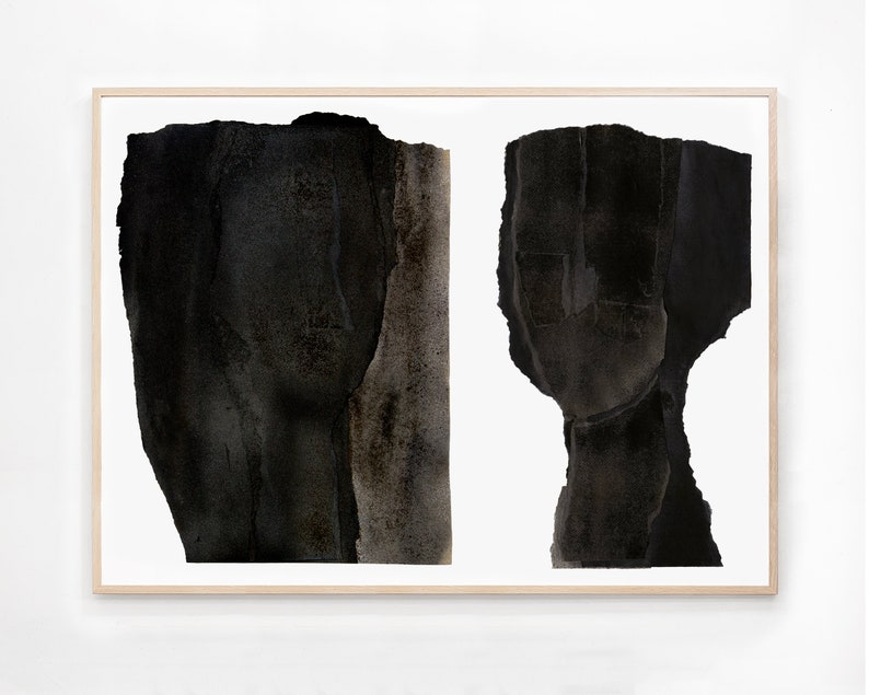 Alongside Minimalist Black and White Print, Bold Wall Art, Abstract Figure Painting, Contemporary Artwork image 3