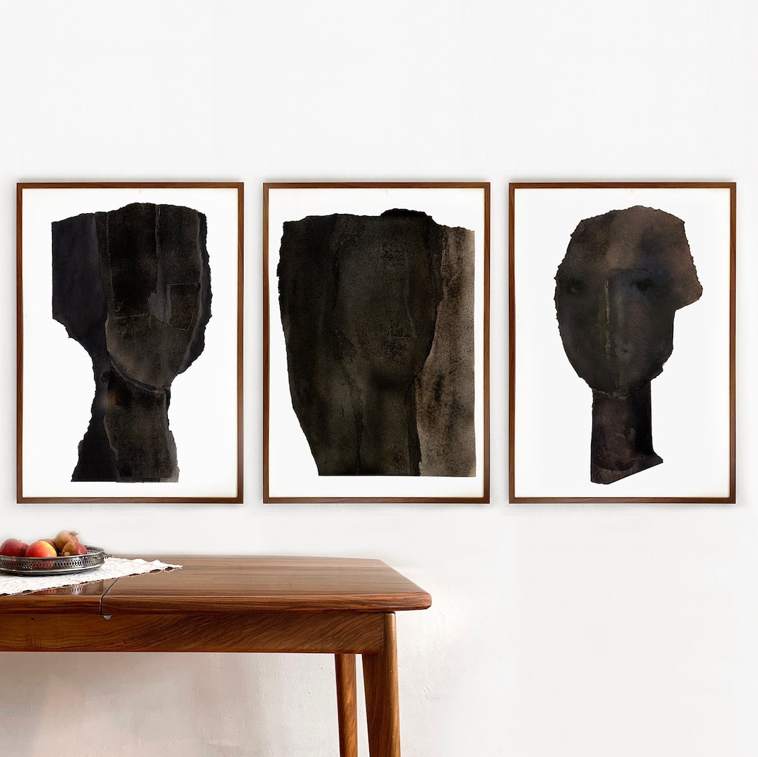 Minimalist Abstract Set of 3 Black and White Prints of Original ...