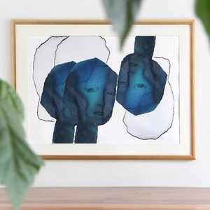 Deep Breaths - Large Blue Abstract Art Painting, Dark Turquoise Wall Art, Modern Home Decor Print, Oversized Wall Poster