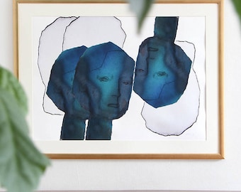 Deep Breaths - Large Blue Abstract Art Painting, Dark Turquoise Wall Art, Modern Home Decor Print, Oversized Wall Poster