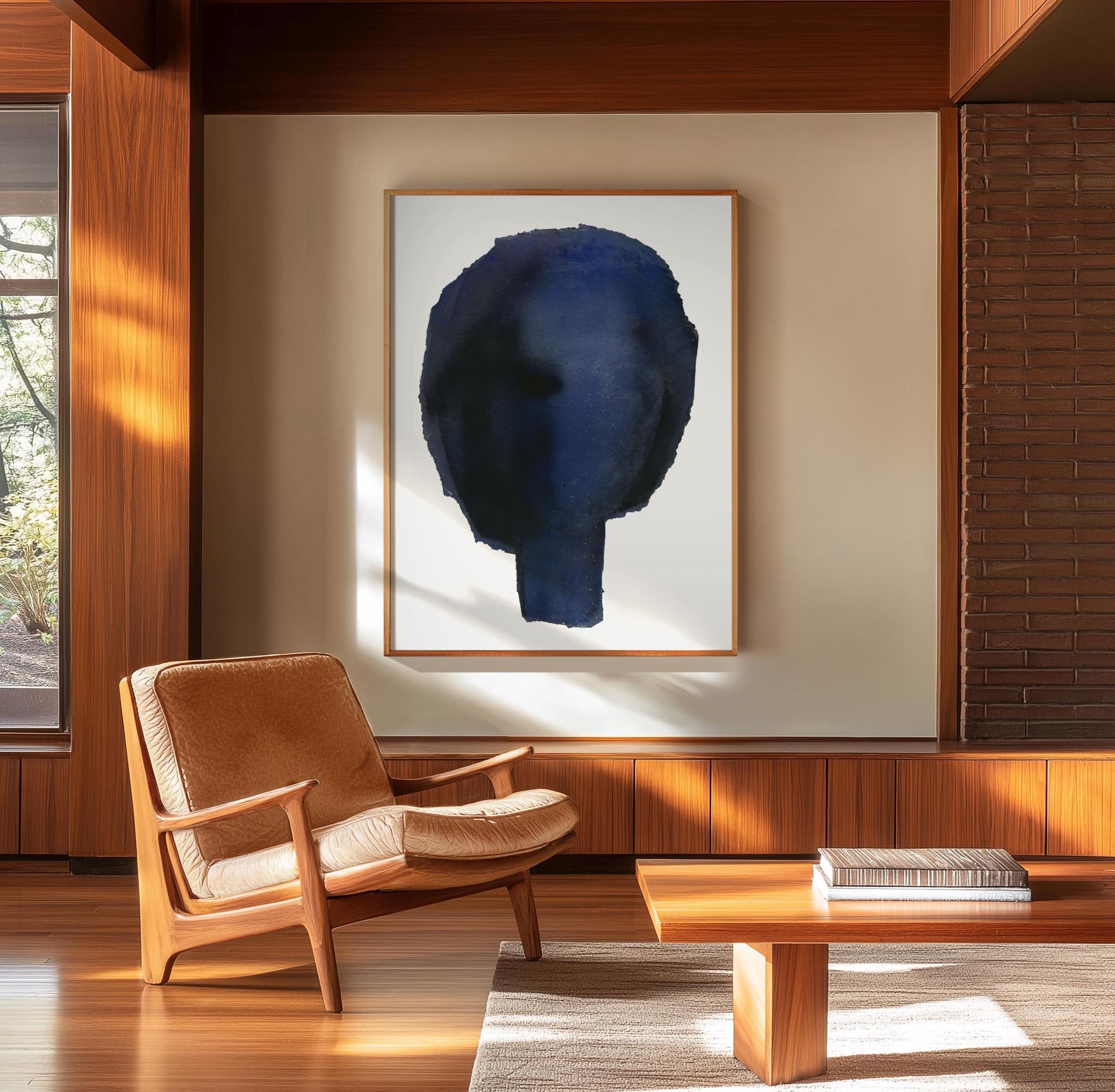 Modern Minimalist Woman Wall Art Print of Original, Large Abstract Blue ...