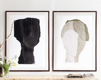 Extra Large Black and White Set of 2 Prints, Minimal Abstract Art, Statement Contemporary Diptych Art, Unique Wall Art