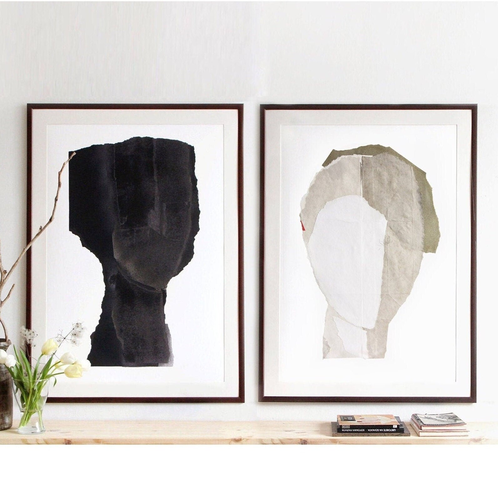 Minimalist Black and White Wall Art Set of 2 Abstract Prints ...