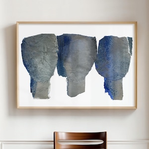 Relation - Extra Large Abstract Art Print of Original Minimalist Painting, Silver Grey, Blue and White Wall Art, Living Room Decor