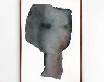 Simplicity, Modern Art Painting, Abstract Man Wall Art,  Fine Art Print in silver and granite grey