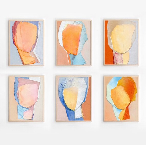 Summer Abstract Prints Set of 6 Art Works,  Living Room Bright Wall Art Set, Large Painting Prints, Vibrant Decor Gallery