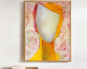 Summer Portrait - Abstract Yellow Art Print of Original Artwork, Large Bright Wall Art, Modern Trendy Print