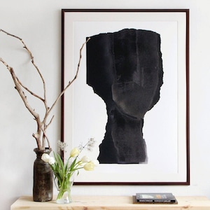 Minimalist Black and White Wall Art Print, Contemporary Abstract Painting, Simple Figurative Artwork