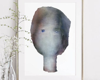 Woman Wall Print in Soft Violet and Blue, Giclee Print of Original Portrait Painting, Large Abstract Head, Modern Art Painting